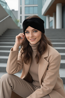 Vivisence Bandeau Femme Hiver Automne Chaud Couvre-chefs d'hiver Confortable Élégant Accessoire Cheveux Entrelacé Devant Tricot Extensible Idéal Journées Froides, noir