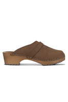 Vivisence Damen Clogs aus Nubukleder, Holzsohle, geschlossene Pantoletten mit Absatz, bequem für Alltag und Büro, dunkelbraun