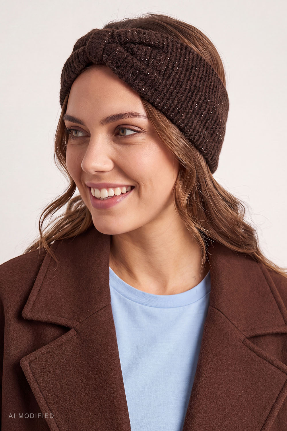 Vivisence Headband Women Knitted Wide Ear Cover Stylish Comfort, brown