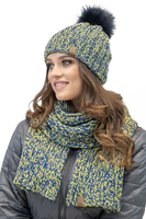 Vivisence Trendiges Damen Winterset Aus Weicher Mütze Mit Bommel Und Langer Schal Aus Zweifarbigem Garn Mit Antistatischem Futter Für Optimalen Schutz Vor Kälte Ideal Für Wintertage, gelb