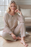 Vivisence Pyjama Deux pièces pour Femme Coton Manches Longues 2023, beige