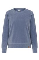 Vivisence Damen Sportbluse Sweatshirt Mit Rundhalsausschnitt Aus Velourstrick Mit Strickbündchen Und Langem Arm Lockerer Schnitt Für Freizeit Fitness Und Alltag 9005, Blau
