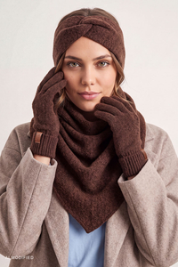 Vivisence Damen Winterset Stirnband Schal Handschuhe weiches Strickmaterial, braun