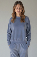 Vivisence Women's Velour Sweatshirt Long Sleeve Crew Neck Lounge Top Soft Cotton Casual Pullover Relaxed Fit Jumper Everyday Loungewear Cozy Sportswear 9005,