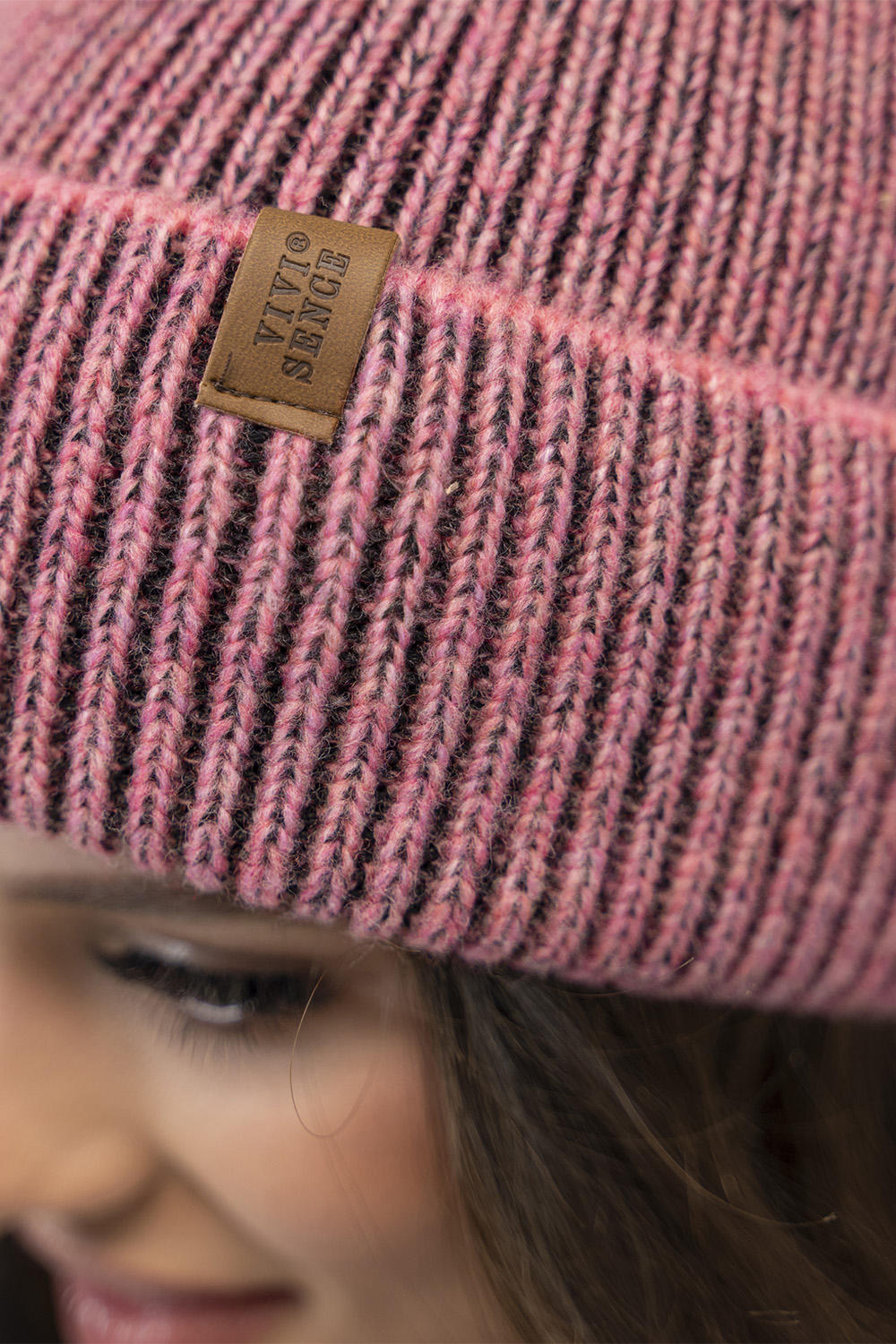 Vivisence Bonnet Femme Hiver Tricoté Bicolore En Fil Chaud Pour L’Automne 7098, rose