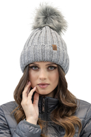 Vivisence Pom Pom Hat For Women Fleece Lined Perfect Fit Winter 70100, light grey