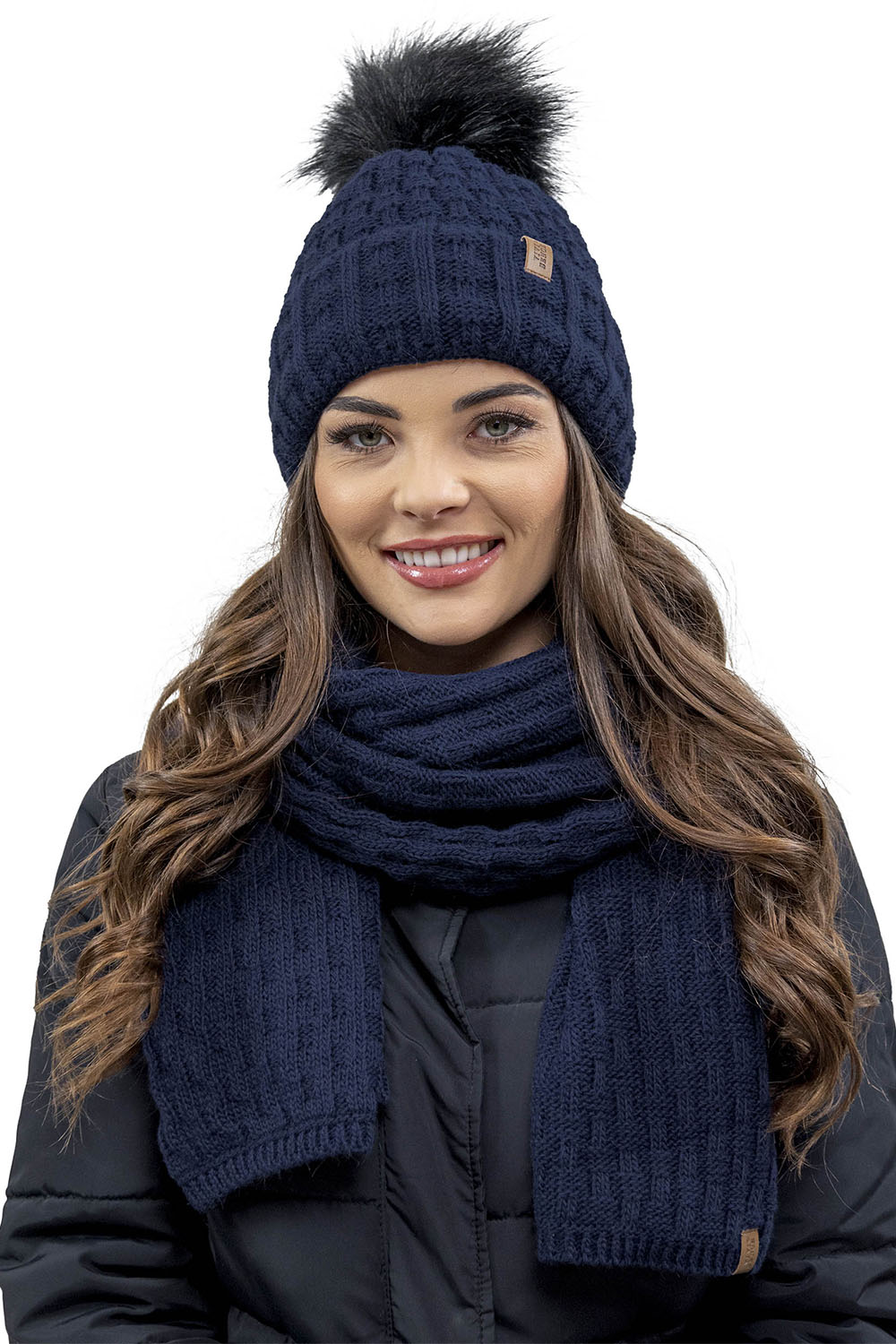 Vivisence Women Winter Hat Scarf And Gloves Set Fleece Lined Soft Knit Warmth, navy blue