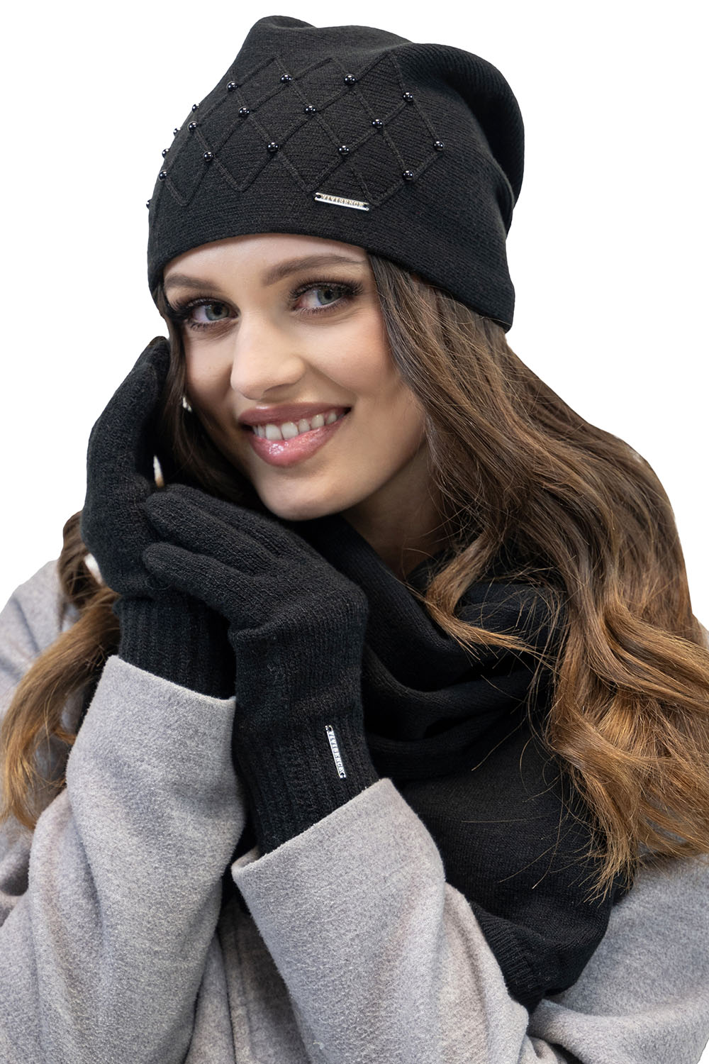 Vivisence Bonnet Femme Tricoté Chaud Perles En Laine Polaire Style Élégant 7002, noir