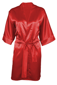 Vivisence Damen Satin Kimono Morgenmantel aus Polyester, eleganter V-Ausschnitt, 3/4 Arm, kurzer Bademantel für Damen als Nachtwäsche,