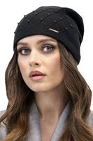 Vivisence WinterSet Für Damen Mit Mütze Und Schal Aus Warmem Garn Mit Wollzusatz Perfekt Für Kalte Wintertage Mit Dekorativen Perlen, Schwarz