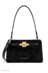 Vivisence Suede-Feel Shoulder Bag, Polyester Crossbody Bag, black