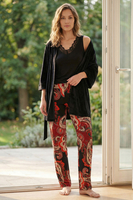 Vivisence Damen Pyjama Set Dreiteilig Aus Viskose Mit Spitze Für Sanfte Nächte, Schwarz