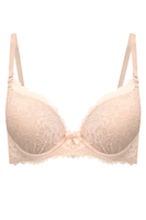 Vivisence Push Up Bra Double Enhancement Thermoformed Cups Adjustable Straps, beige with lace