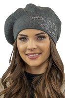Vivisence Beret With Zirconia Applique Ideal For Cold Days 7051, dark grey