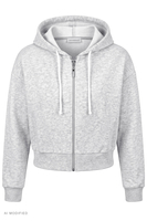 Vivisence Cropped Cotton Hoodie Zip Up Sweatshirt for Women, grey