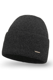 Vivisence Damen Mütze Winter Weich Strickmütze Umschlag-Saum Innenfutter 7096, schwarzgrau