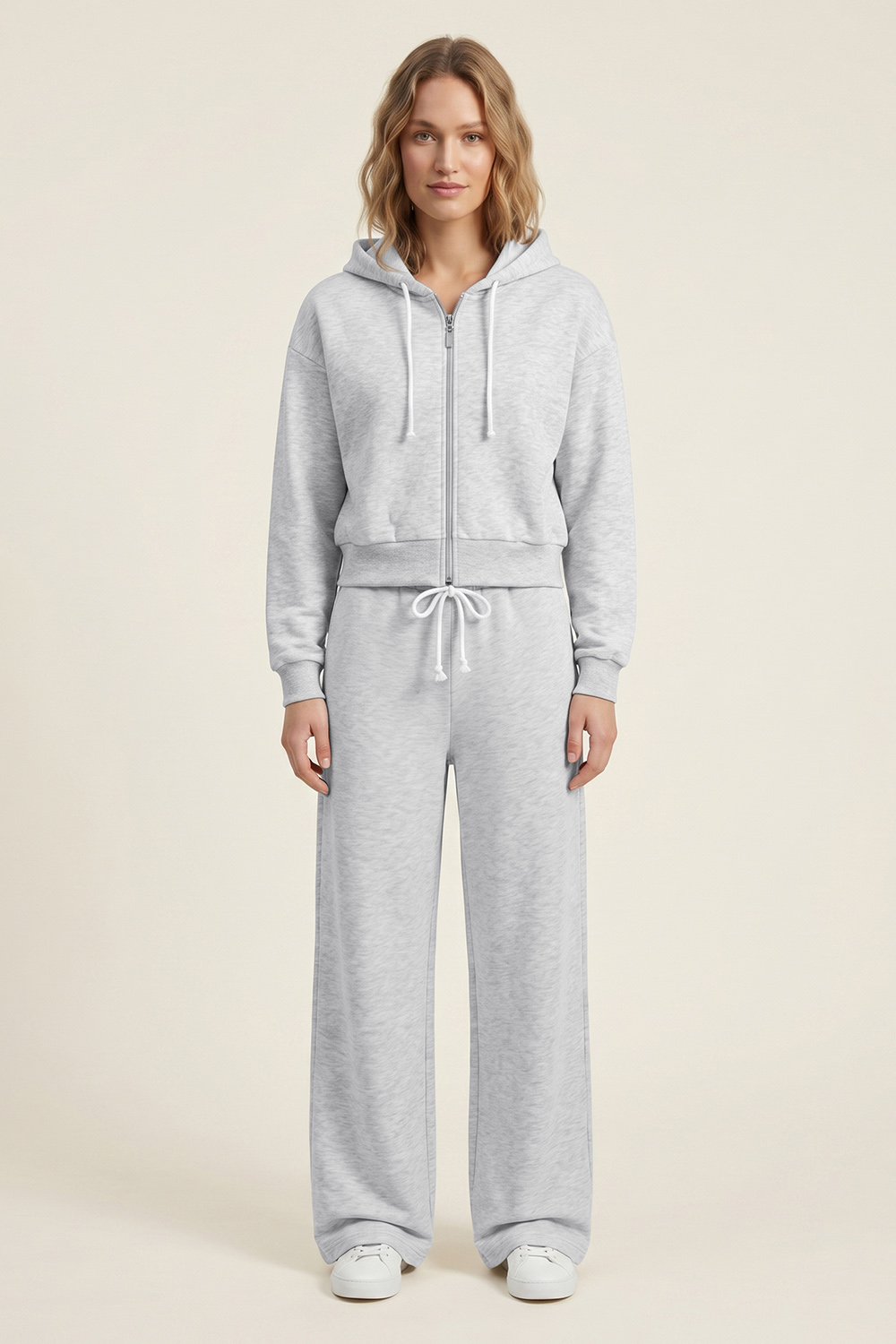 Vivisence Women Tracksuit Set Zip Hoodie And Pants Soft Cotton For Daily Comfort, Grey