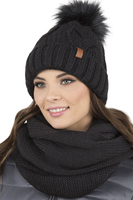 Vivisence Damen Bommelmütze Und Loop-Schal Mit Bommel Ideal Für Wintertage 7014, schwarz