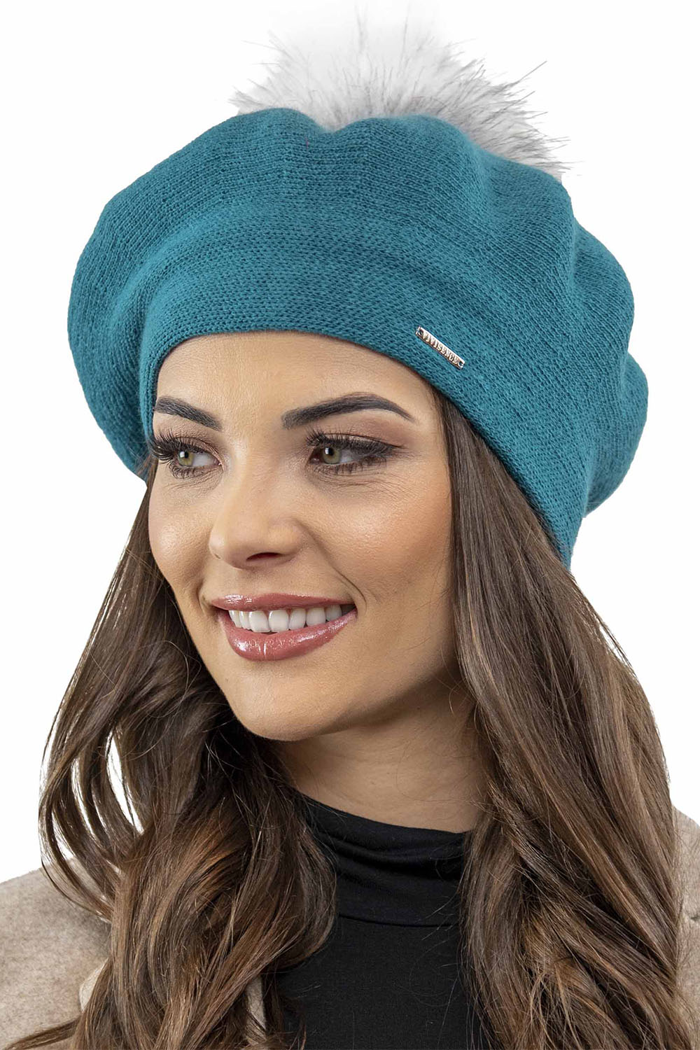 Vivisence Damen Baskenmütze Schal Set Bommel Wolle Warm Elegant Winter 7035Kmpl, türkis