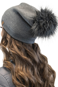 Vivisence Stylish Winter Set Cap with Eco-Friendly Pom-Pom and Extended Back for Secure Fit Double-Folded Knitted Bottom Matching Snood Scarf Perfect for Cold Winter Days, graphite