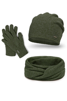 Vivisence Bonnet Cache-cou et Gants Pour Femme L'Automne et L'Hiver Ensemble en Laine Chaud Confort Ajusté Doublé Qualité Supérieure 7087Kmpl, vert mélange