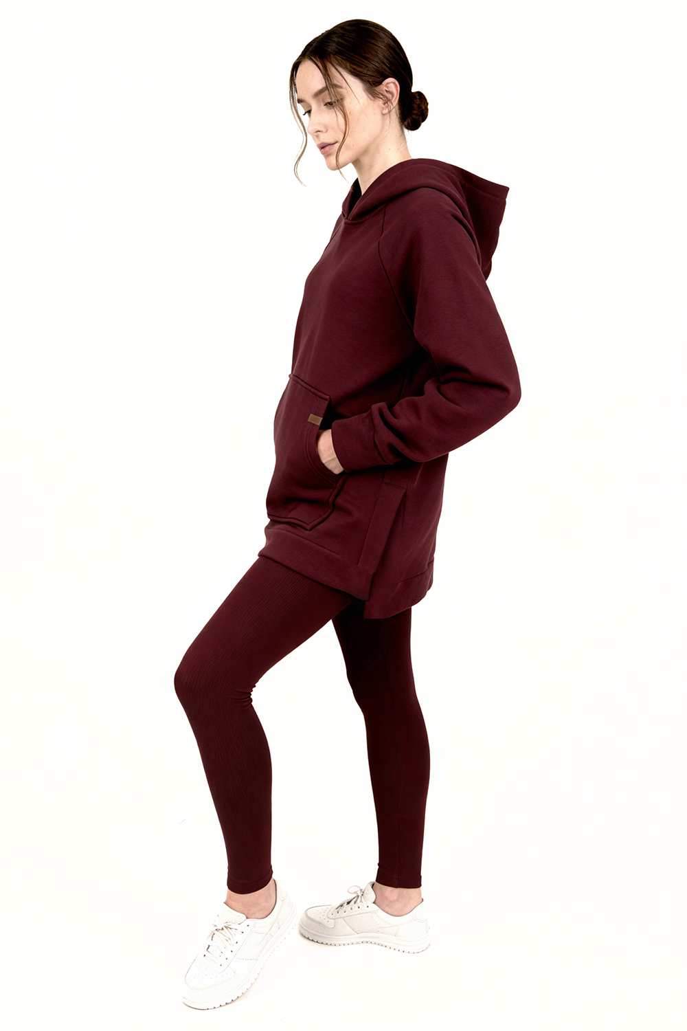 Vivisence Femme Ensemble Legging Et Sweat À Capuche Coton Élasthanne Confort, bordeaux