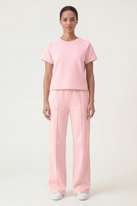 Vivisence Women’s 2 Piece Lounge Set, Short Sleeve T Shirt and Flared Trousers with Pockets, Soft Stretch Co Ord Set, pink