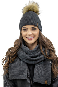 Vivisence Bonnet Et Écharpe Ensemble Pour Femmes Élégant Pour L'Automne Et L'Hiver Avec Pompon En Fausse Fourrure Design Classique Confort Optimal Pour Les Jours Froids Cadeau Parfait 7041Kmpl, gris foncé