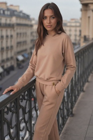 Vivisence Womens Sweatshirt Cotton Long Sleeve Everyday Loungewear 9004, beige