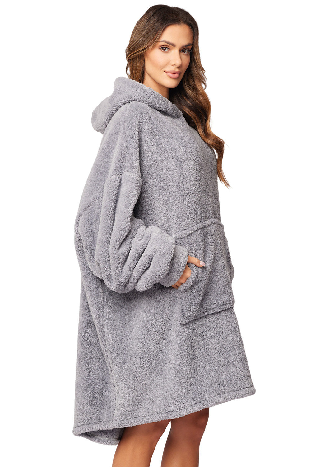 Vivisence Damen Deckenpullover Mit Socken Warm Flauschig One Size Geschenk 5028Kmpl, grau