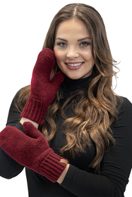 Vivisence Women Winter Hat Scarf And Gloves Set Fleece Lined Soft Knit Warmth, maroon