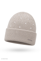 Vivisence Women's Beanie Merino Wool Cashmere Ribbed Knitted Hat, beige