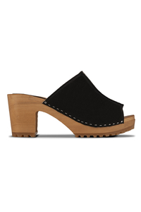 Vivisence Damen Clogs aus Wildleder, Holzsohle, bequeme Pantoletten mit Absatz für Alltag und Büro, schwarz
