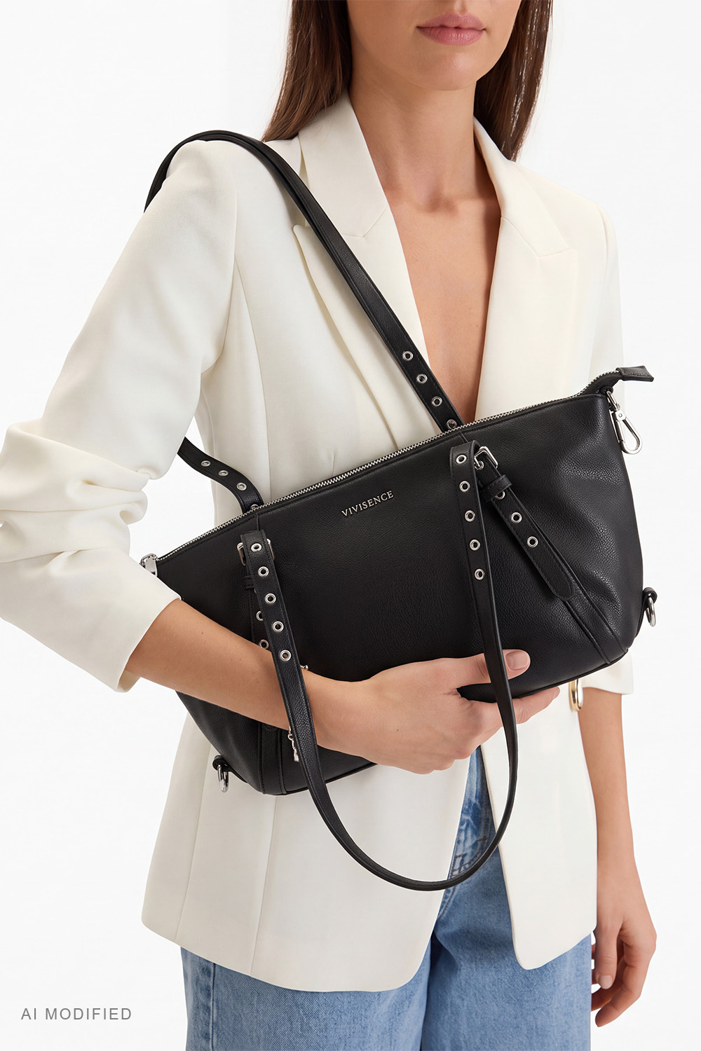 Vivisence Umhängetasche Damen Polyurethan Alltag Handtasche, schwarz