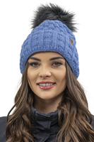 Vivisence Femme Ensemble Bonnet Pompon Écharpe Moufles Chaud Hiver Élégant, bleu denim