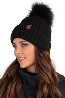 Vivisence Damen Mütze Bommel Warm Fleece Gefüttert Strick Winterstyle 7015, schwarz
