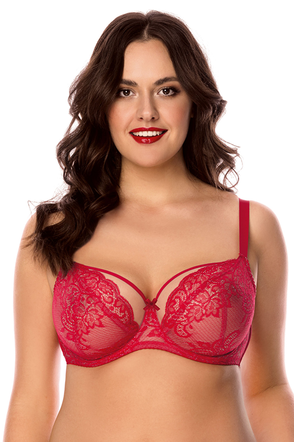 Vivisence Womens Lace Underwire Bra With Soft Cups Adjustable Straps Mesh Details Ideal For Everyday Wear, red