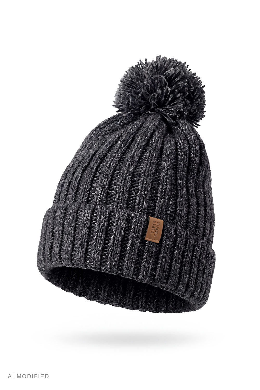 Vivisence Herren Mütze mit Pompon Acryl Wolle Winter Kopfbedeckung, dunkelgrau