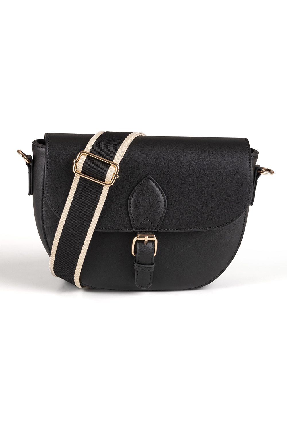 Vivisence Damen Schultertasche Magnetverschluss mit Zierstreifen, Schwarz