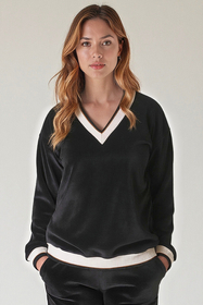 Vivisence Femme Sweat-Shirt Coton Encolure en V Perfeit Confort Quotidien 9001, noir