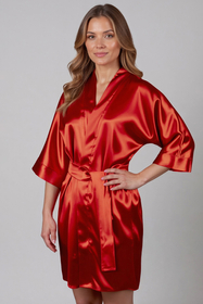 Vivisence peignoir femme satiné élégant léger, kimono court manches 3/4, idéal cadeau nuit,