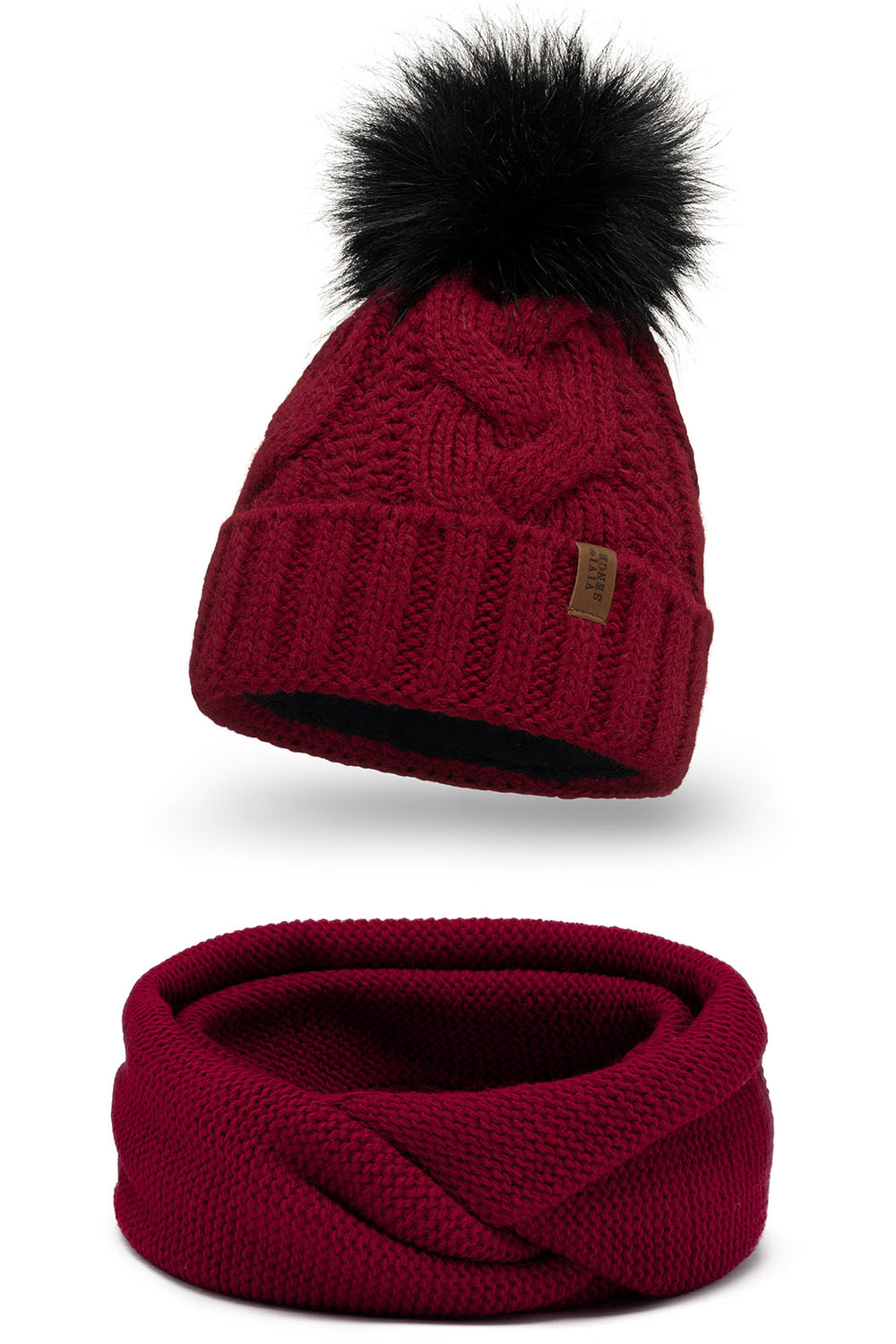 Vivisence Bonnet Femme Et Écharpe Pour L'automne et L'hiver À Pompon Cache-cou Ensemble Classique En Fils Chauds Avec Doublure En Polaire Parfait Pour Les Journées Froides 7014, bordeaux