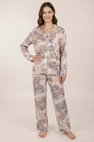 Vivisence Womens Pajama Set Viscose Long Sleeve Button Front For All Night Comfort, ecru patterned