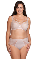 Vivisence Soutien-Gorge Femme Non Rembourré à Armatures Dentelle Florale Jacquard Gasa Bandes Déco Bretelles Réglables Sexy Élégant Lingerie Quotidienne, beige