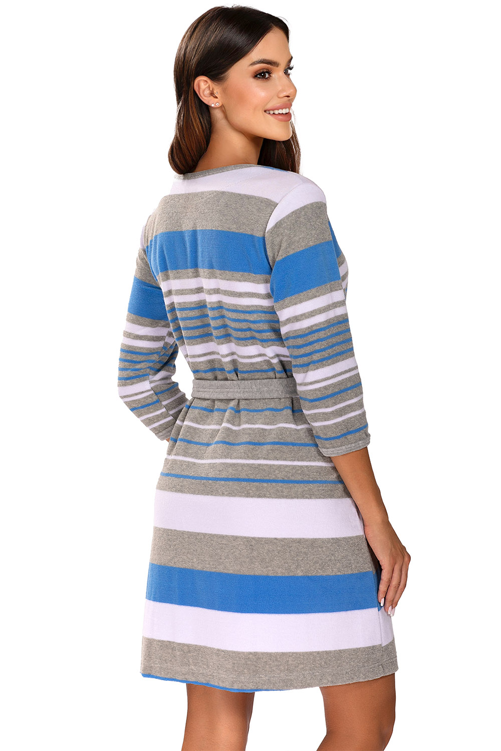 Vivisence femme peignoir classique et élégant 5013 - fabriqué en UE, bleu