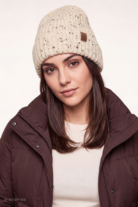 Vivisence bonnet beanie côtelé femme à revers chaud et doux, crème