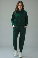 Vivisence Women's Tracksuit Set With Loose Hoodie And Tapered Trousers Stylish Activewear Featuring Elastic Waistband Side Pockets And Ribbed Trims For Daily Comfort, Green