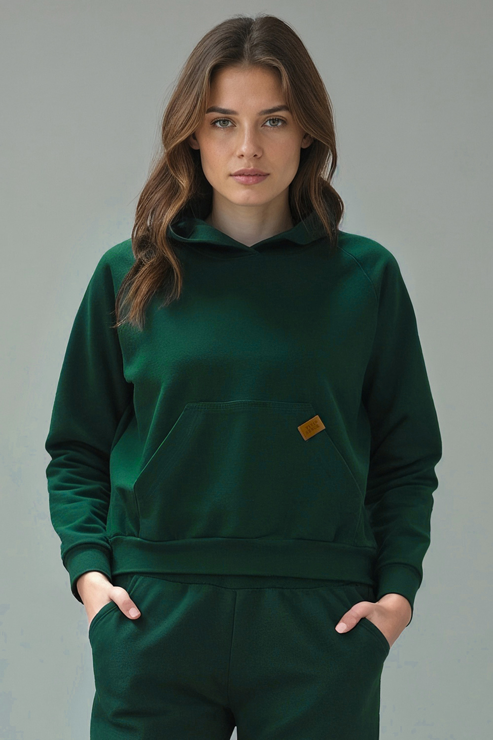 Vivisence Women Hoodie Sweatshirt Cotton Hood Pocket Casual Sportswear, green