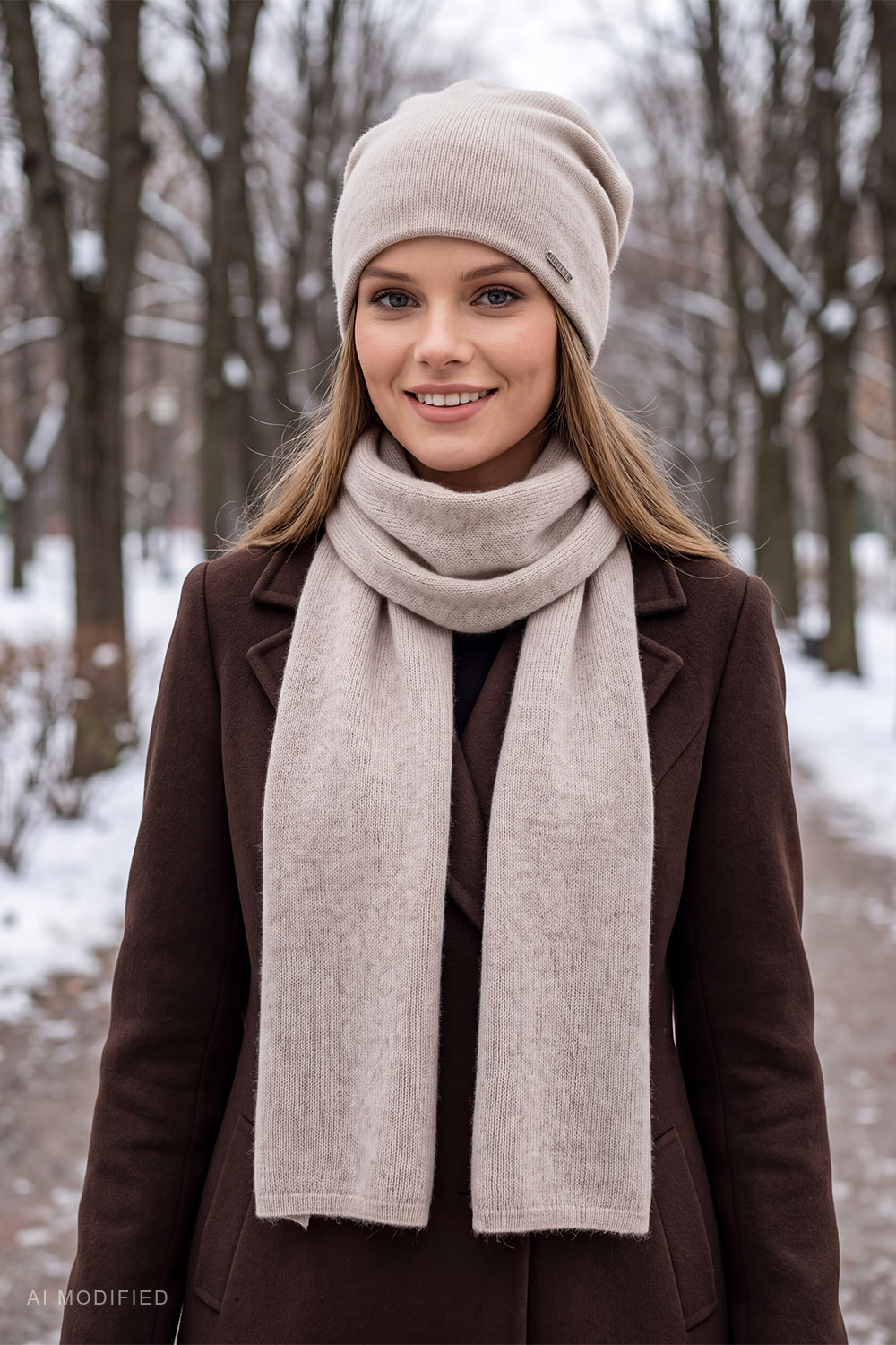 Vivisence Women's Merino Wool and Cashmere Scarf, beige