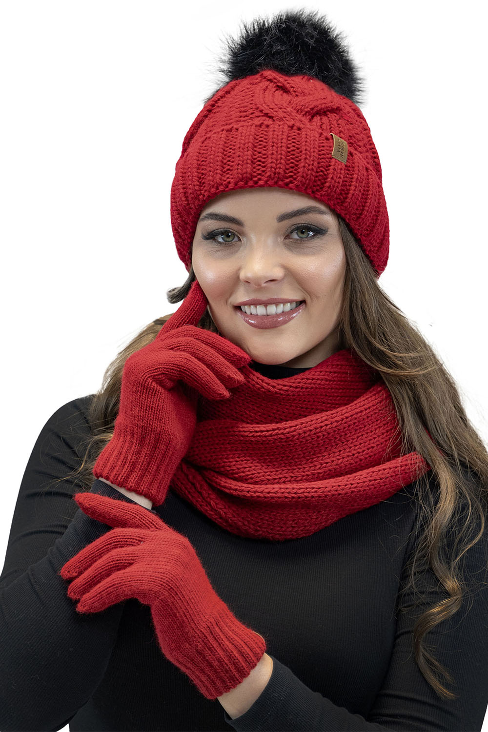 VIVISENCE Wintermütze mit Bommel Damen Warmes Ideal Für Kalte Wintertage 7014, rot